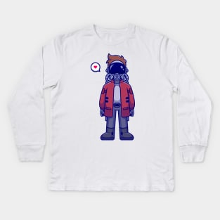 Cute Spaceman Astronaut Wearing Jacket Cartoon Kids Long Sleeve T-Shirt